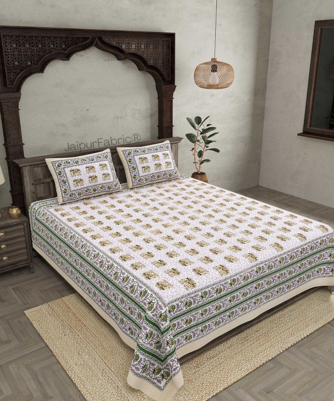 Royal Baarat Green Pure Cotton Double Bedsheet