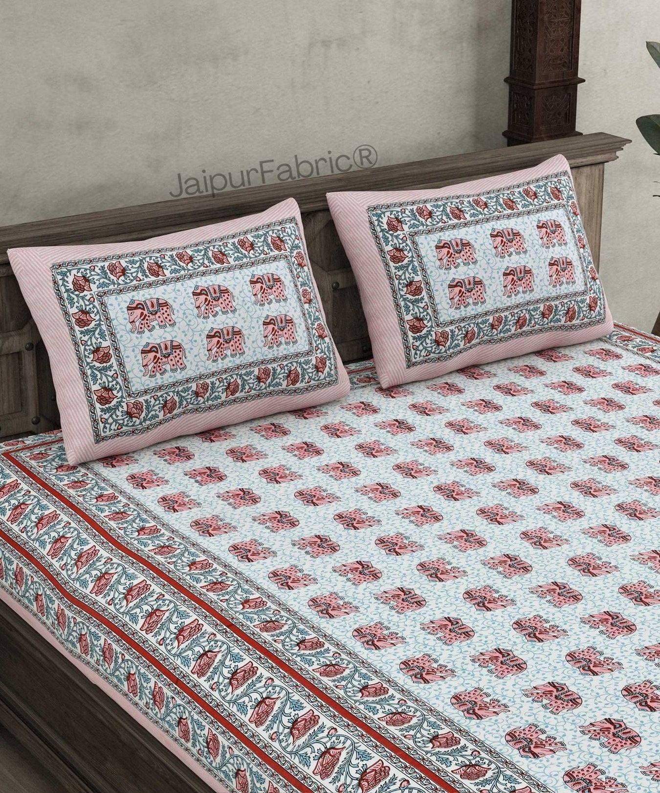 Royal Baarat Peach Pure Cotton Double Bedsheet