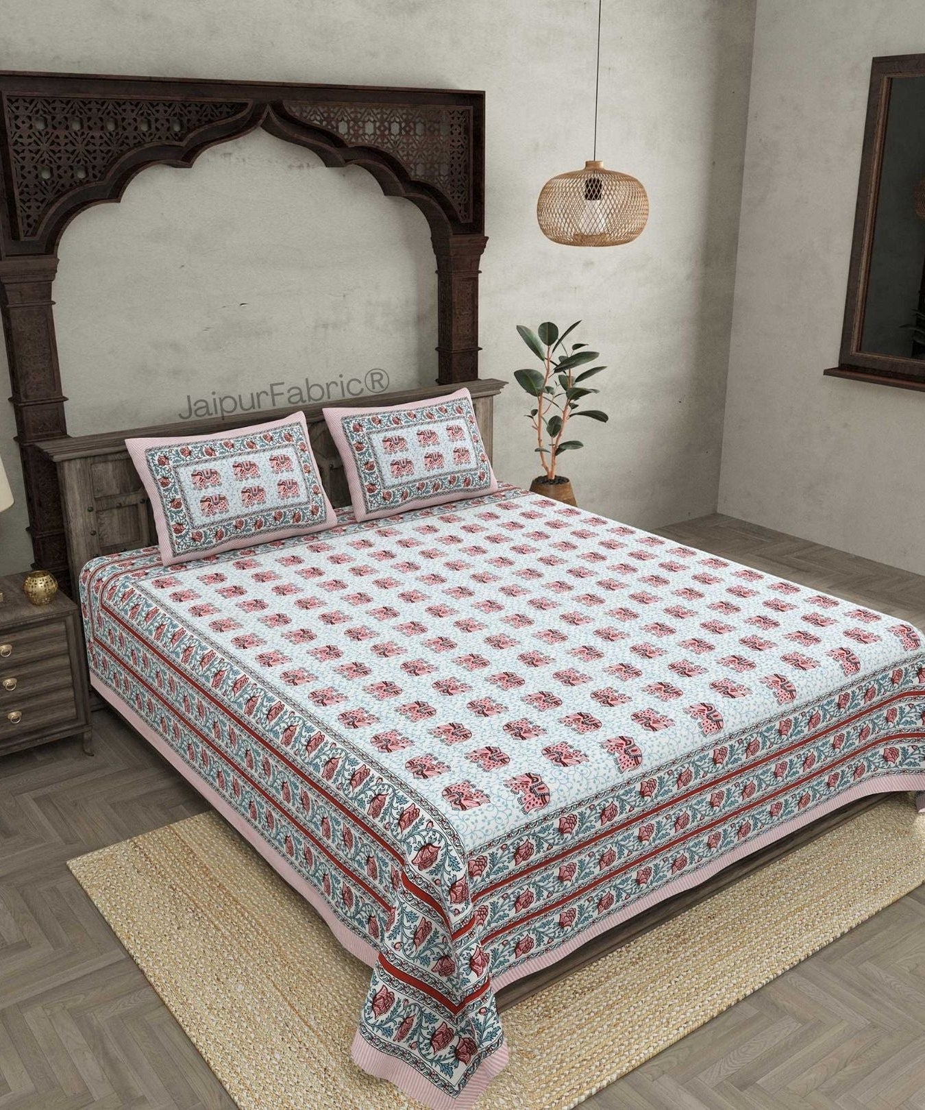 Royal Baarat Peach Pure Cotton Double Bedsheet