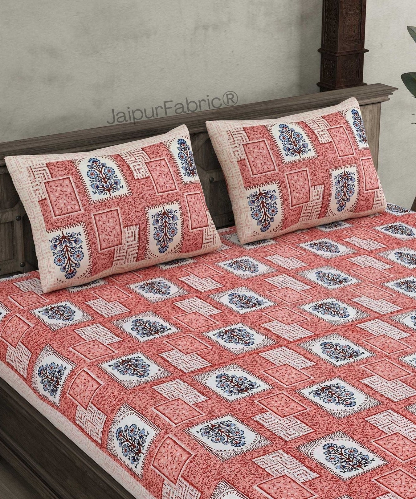 Rani Jharoka Pink Pure Cotton Double Bedsheet
