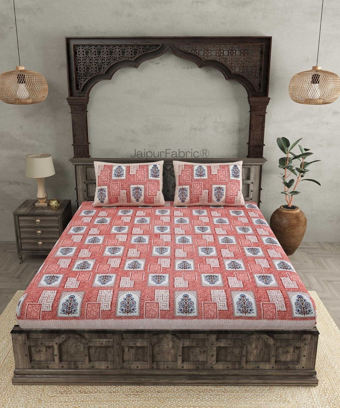 Rani Jharoka Pink Pure Cotton Double Bedsheet