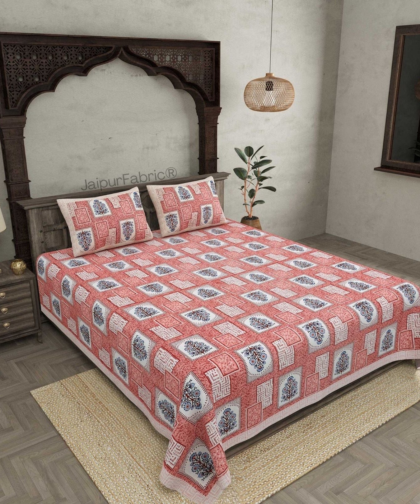 Rani Jharoka Pink Pure Cotton Double Bedsheet