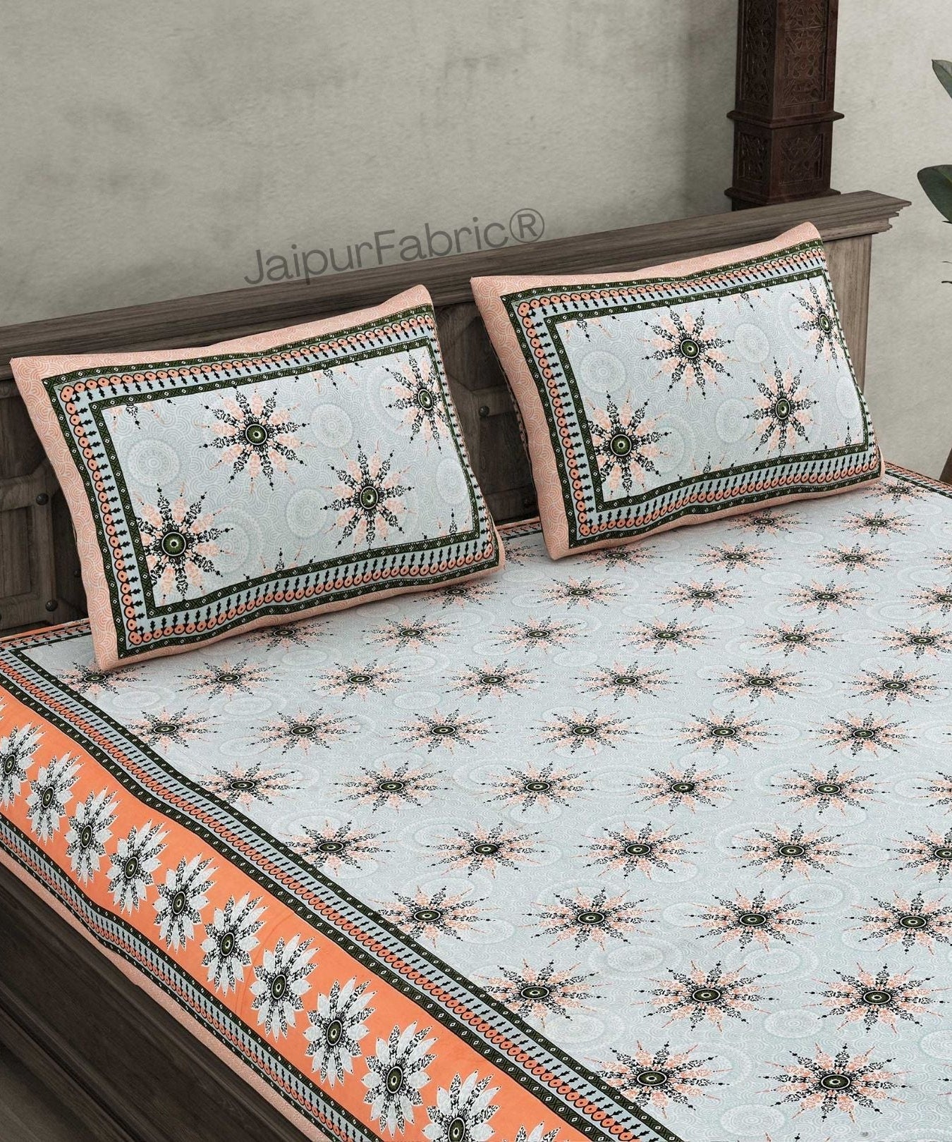 Stylish Star Peach Pure Cotton Double Bedsheet
