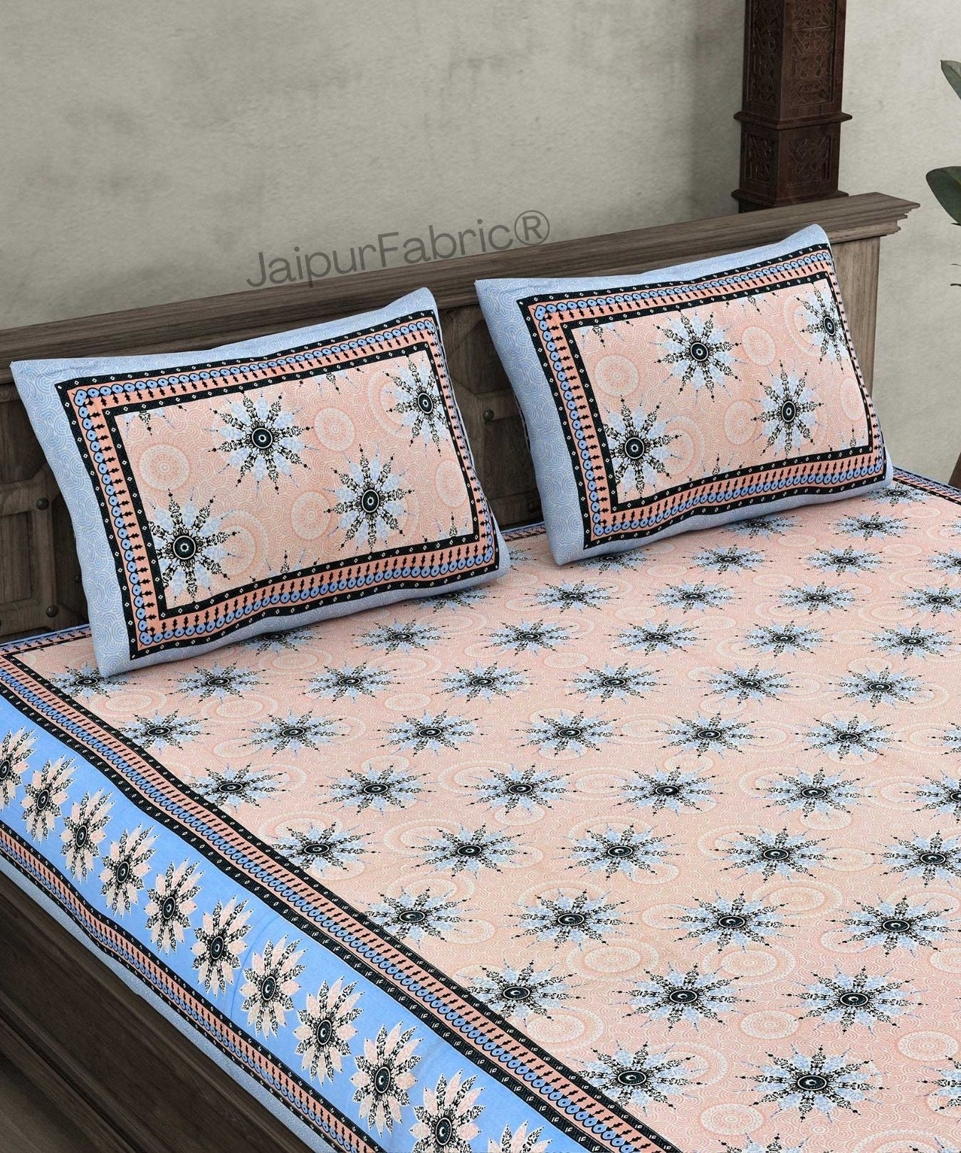 Stylish Star Blue Pure Cotton Double Bedsheet