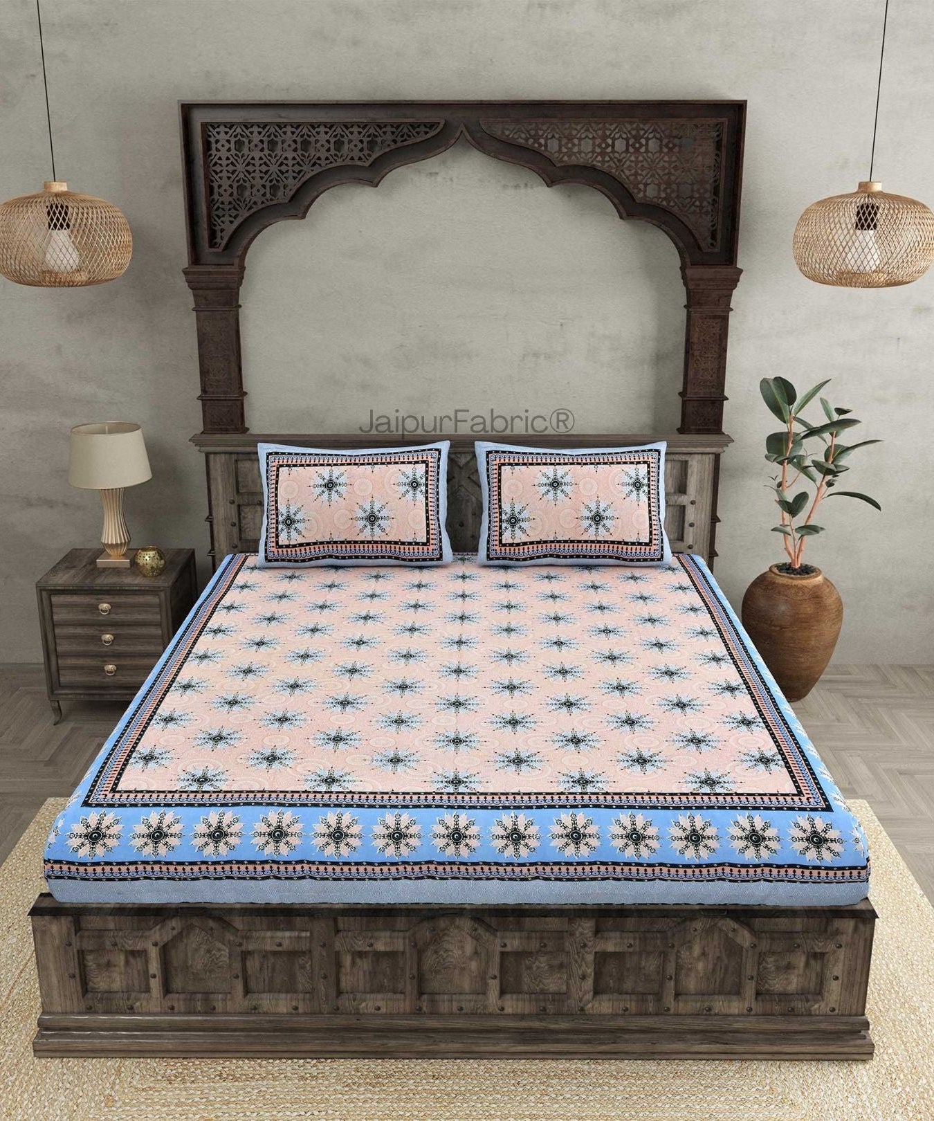 Stylish Star Blue Pure Cotton Double Bedsheet