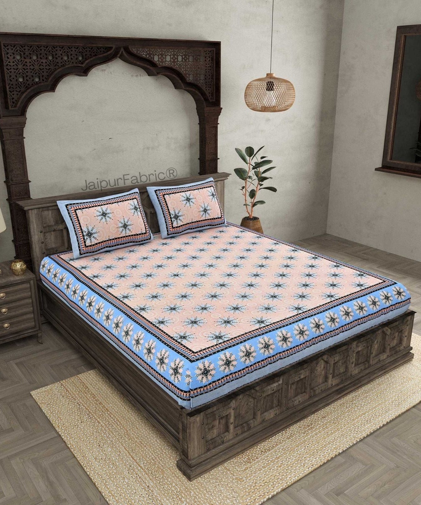 Stylish Star Blue Pure Cotton Double Bedsheet