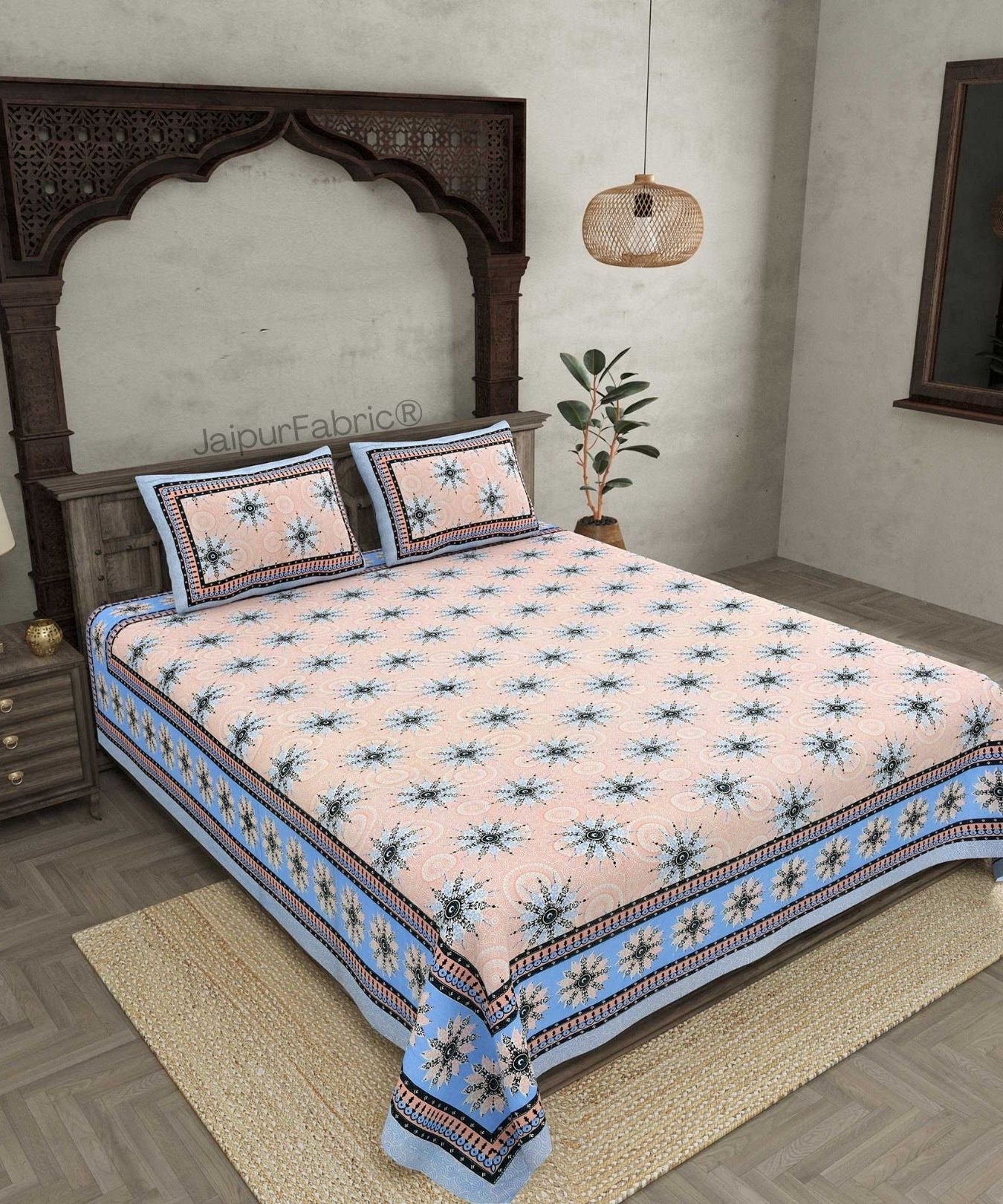 Stylish Star Blue Pure Cotton Double Bedsheet