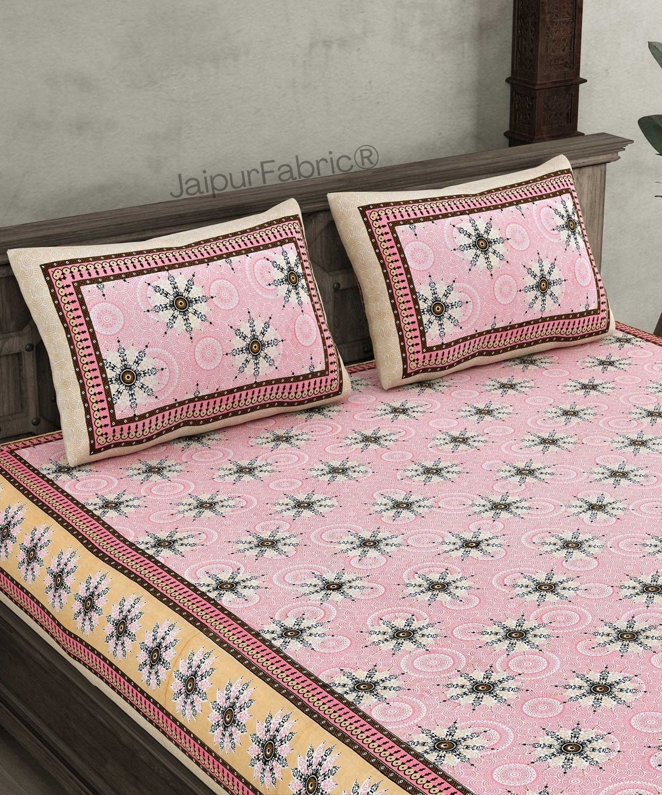 Stylish Star Pink Pure Cotton Double Bedsheet