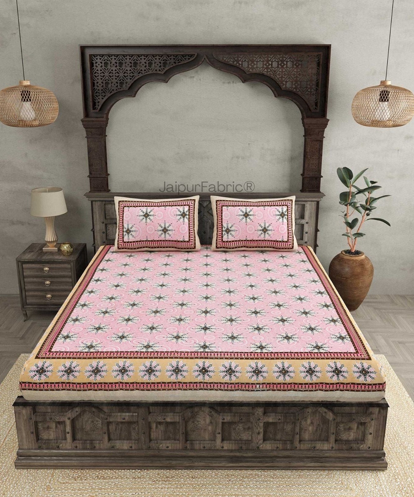 Stylish Star Pink Pure Cotton Double Bedsheet
