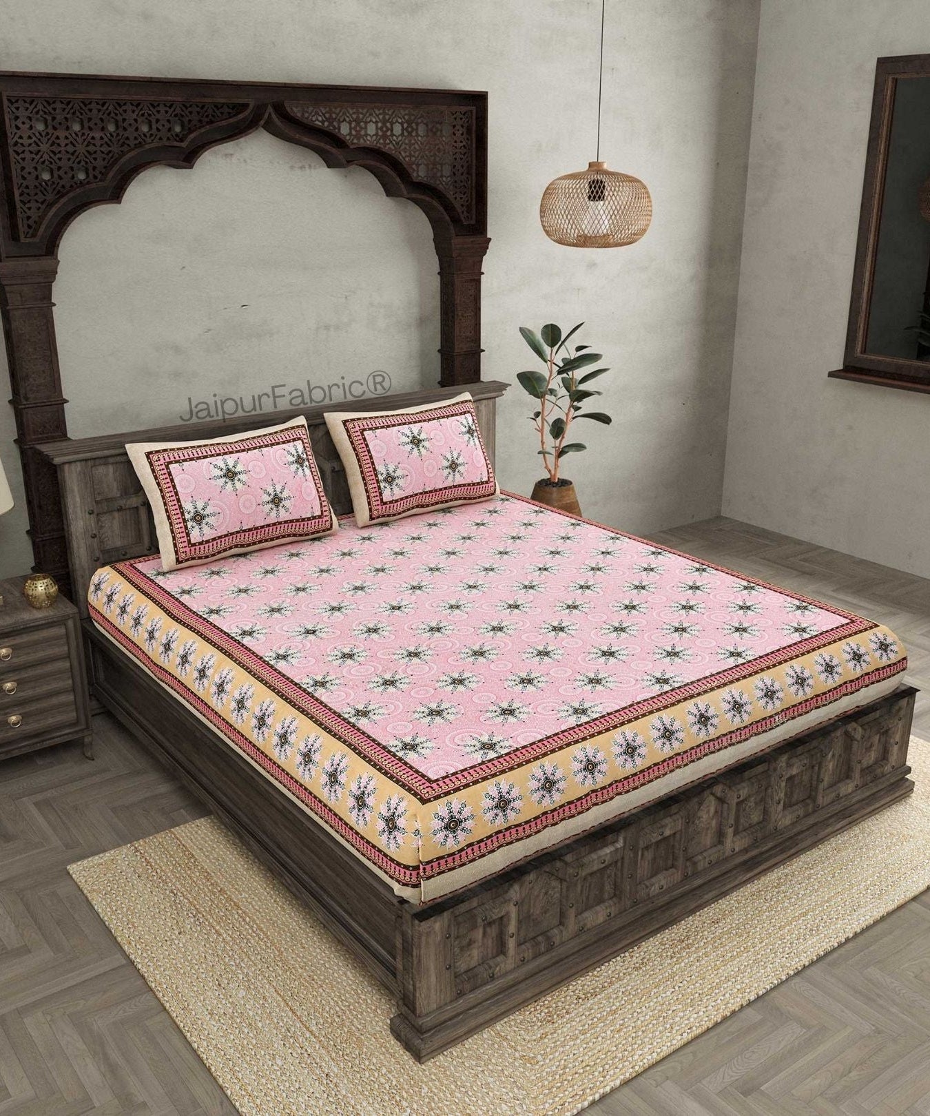 Stylish Star Pink Pure Cotton Double Bedsheet