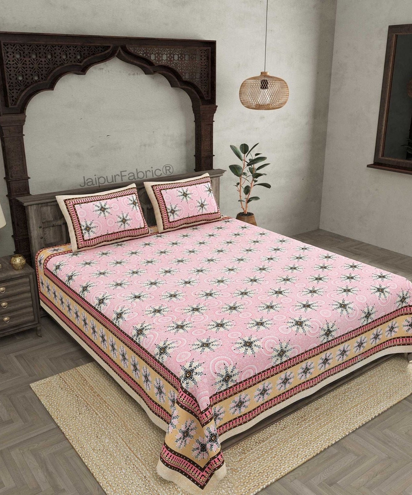 Stylish Star Pink Pure Cotton Double Bedsheet