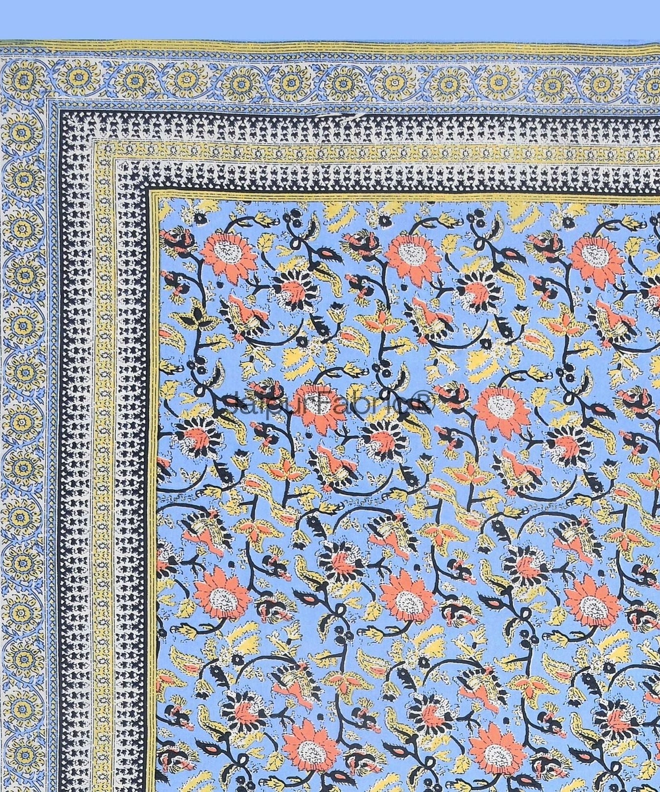 Floral BoothBlue Pure Cotton Double Bedsheet