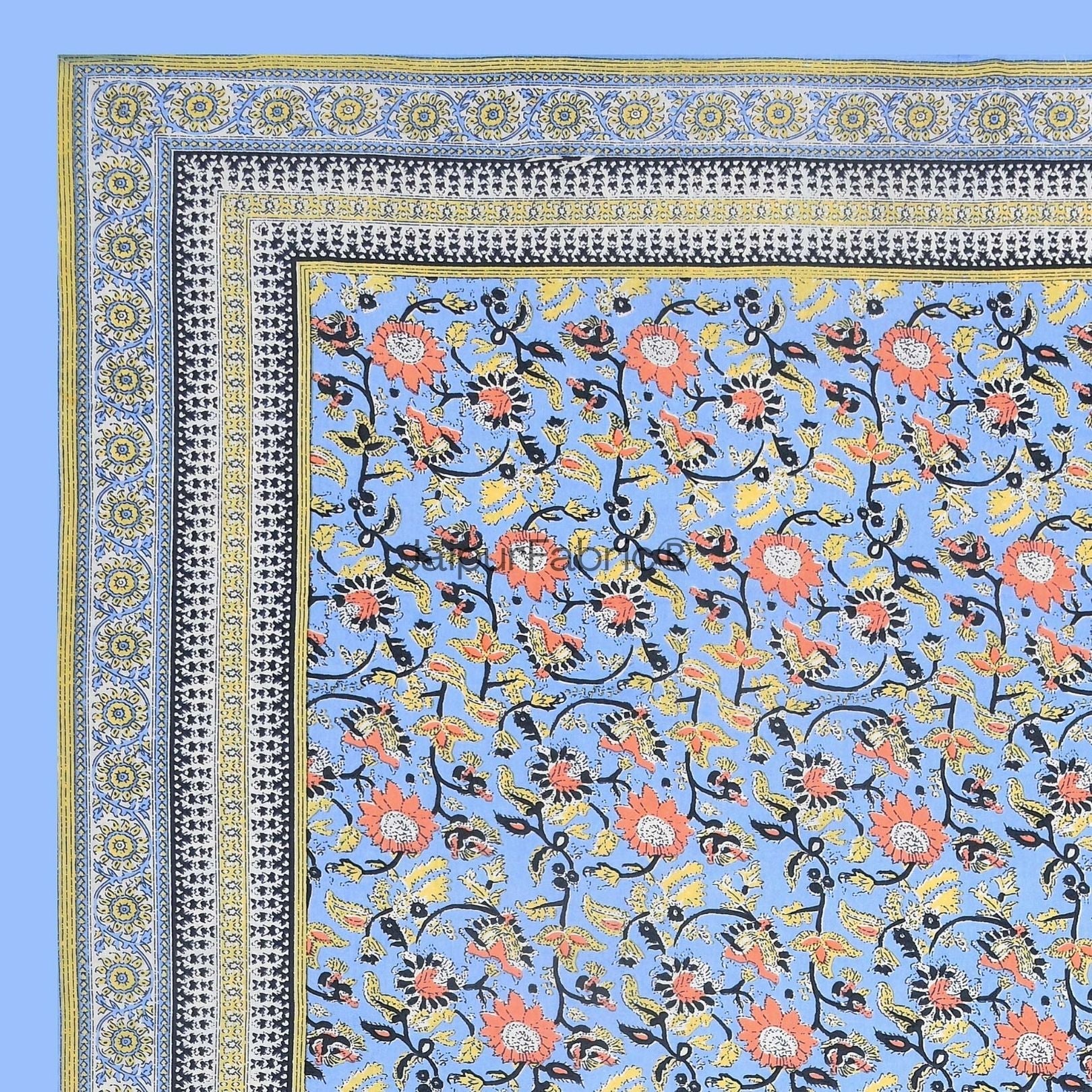 Floral BoothBlue Pure Cotton Double Bedsheet