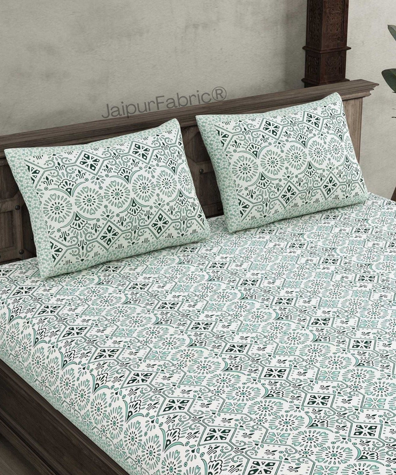 Showering Festivities Green Pure Cotton Double Bedsheet