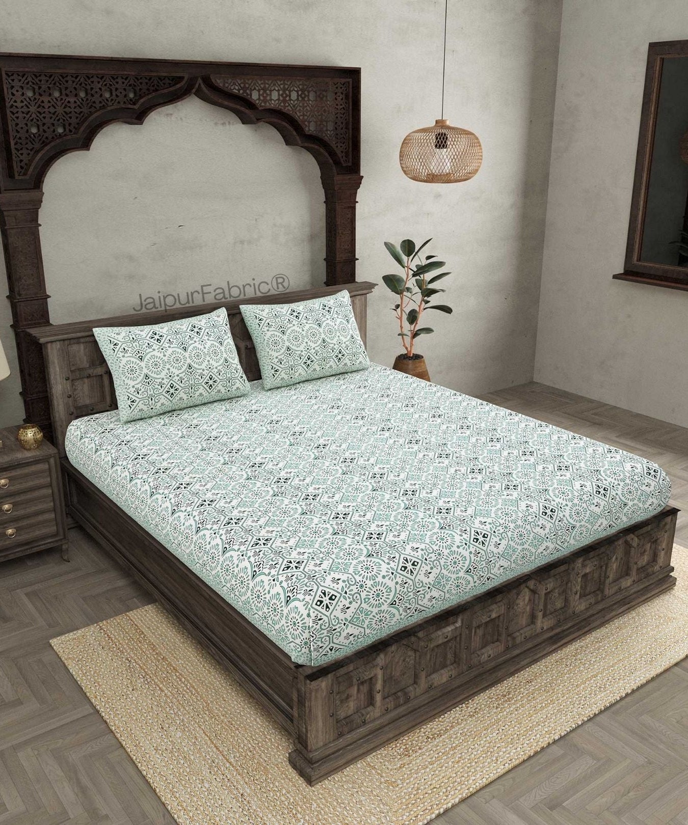 Showering Festivities Green Pure Cotton Double Bedsheet