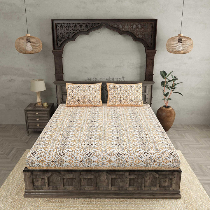 Showering Festivities Green Peach and Blue Pure Cotton Double Bedsheet Combo of 3