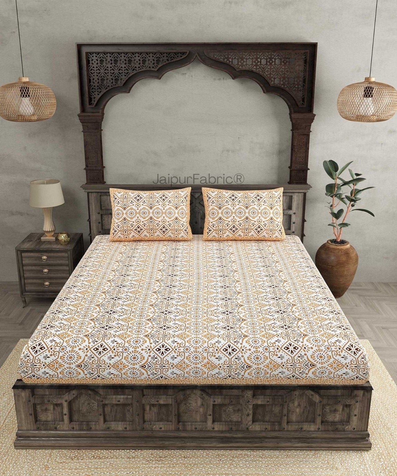 Showering Festivities Peach Pure Cotton Double Bedsheet