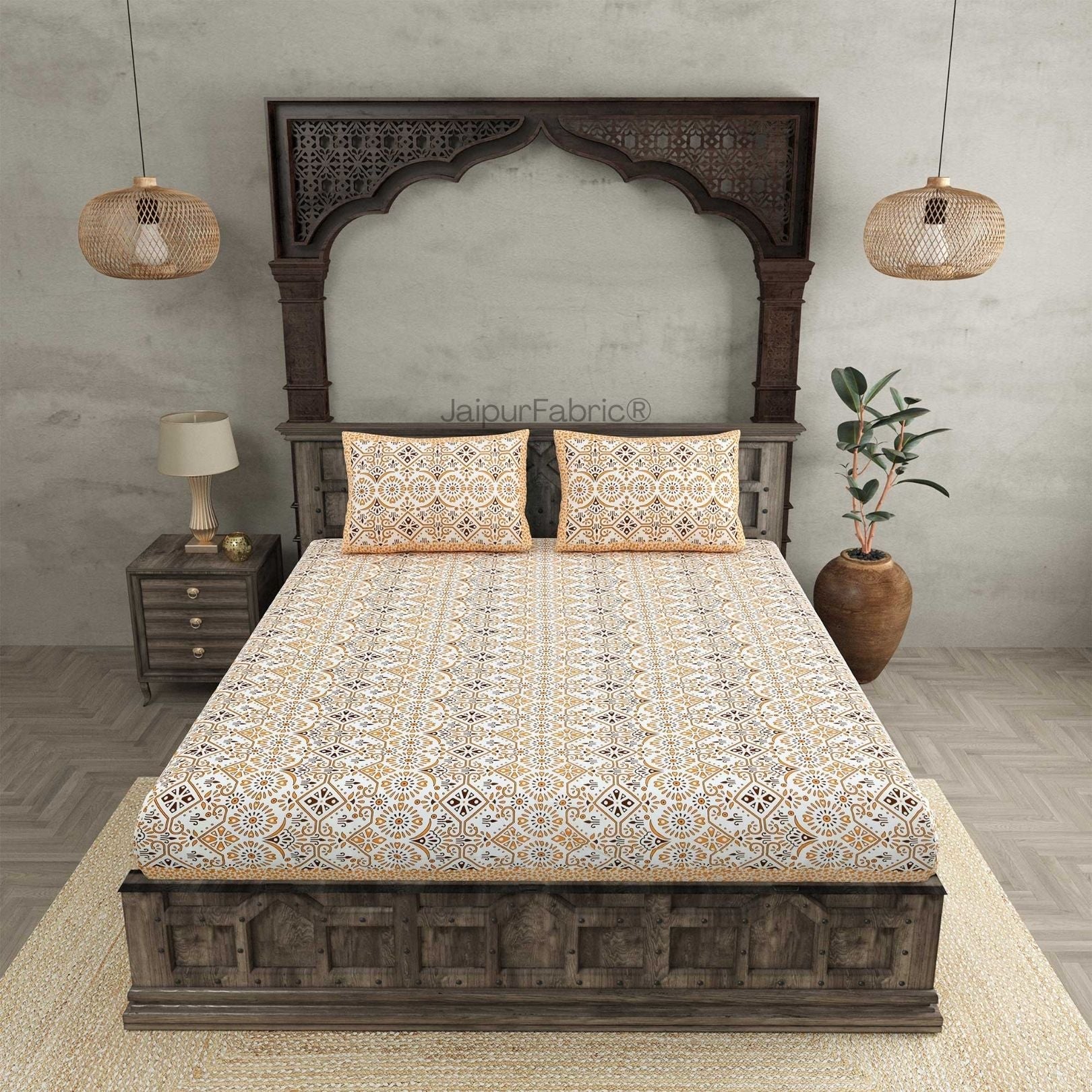 Showering Festivities Peach Pure Cotton Double Bedsheet