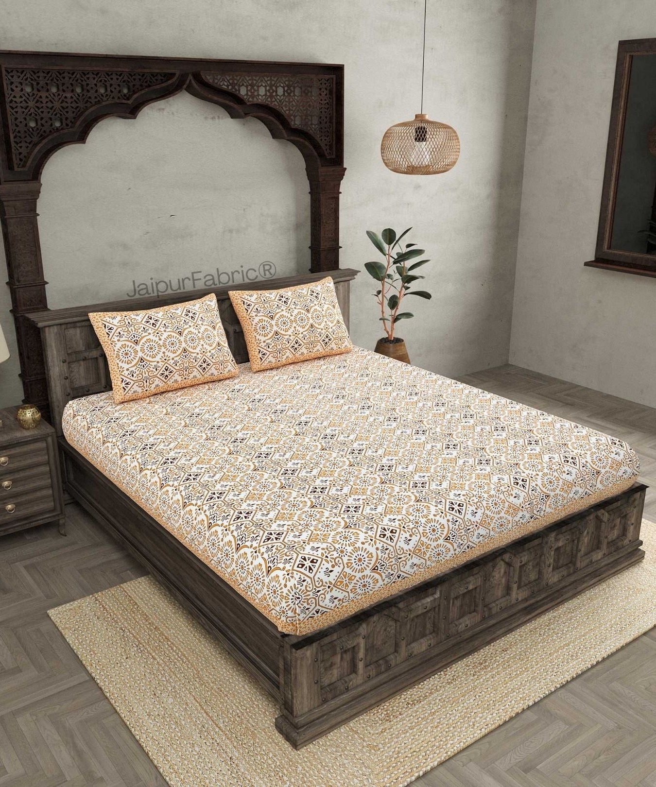 Showering Festivities Peach Pure Cotton Double Bedsheet