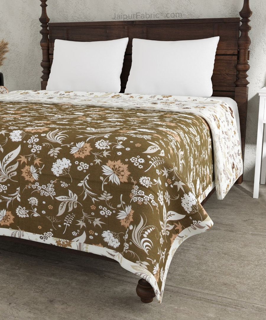 Flowery Spring Brown Cotton Reversible Double Bed Dohar