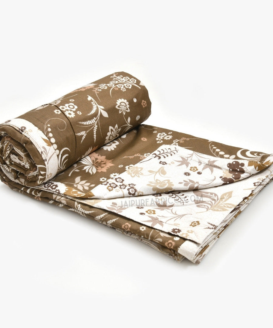 Flowery Spring Brown Cotton Reversible Double Bed Dohar