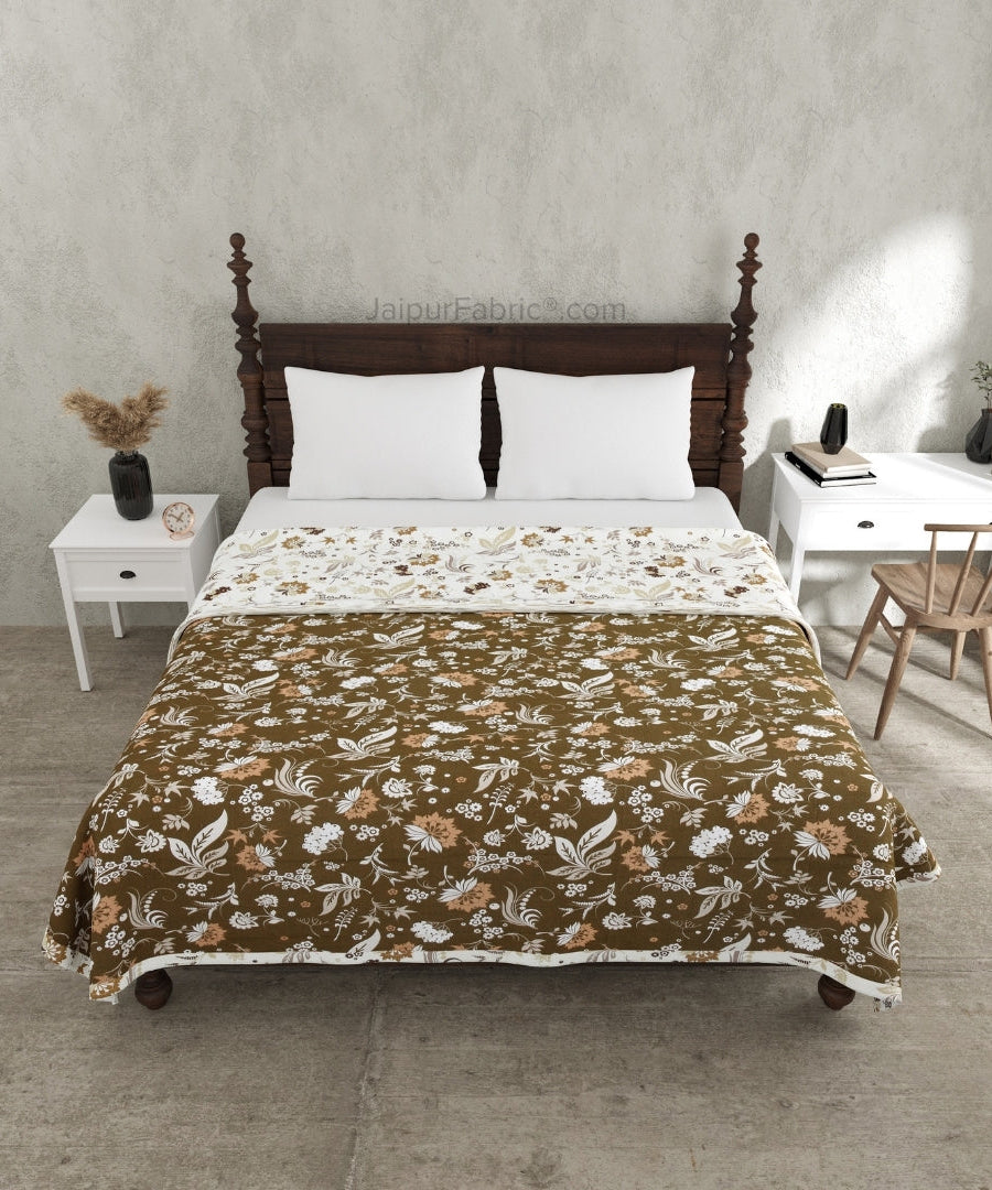 Flowery Spring Brown Cotton Reversible Double Bed Dohar