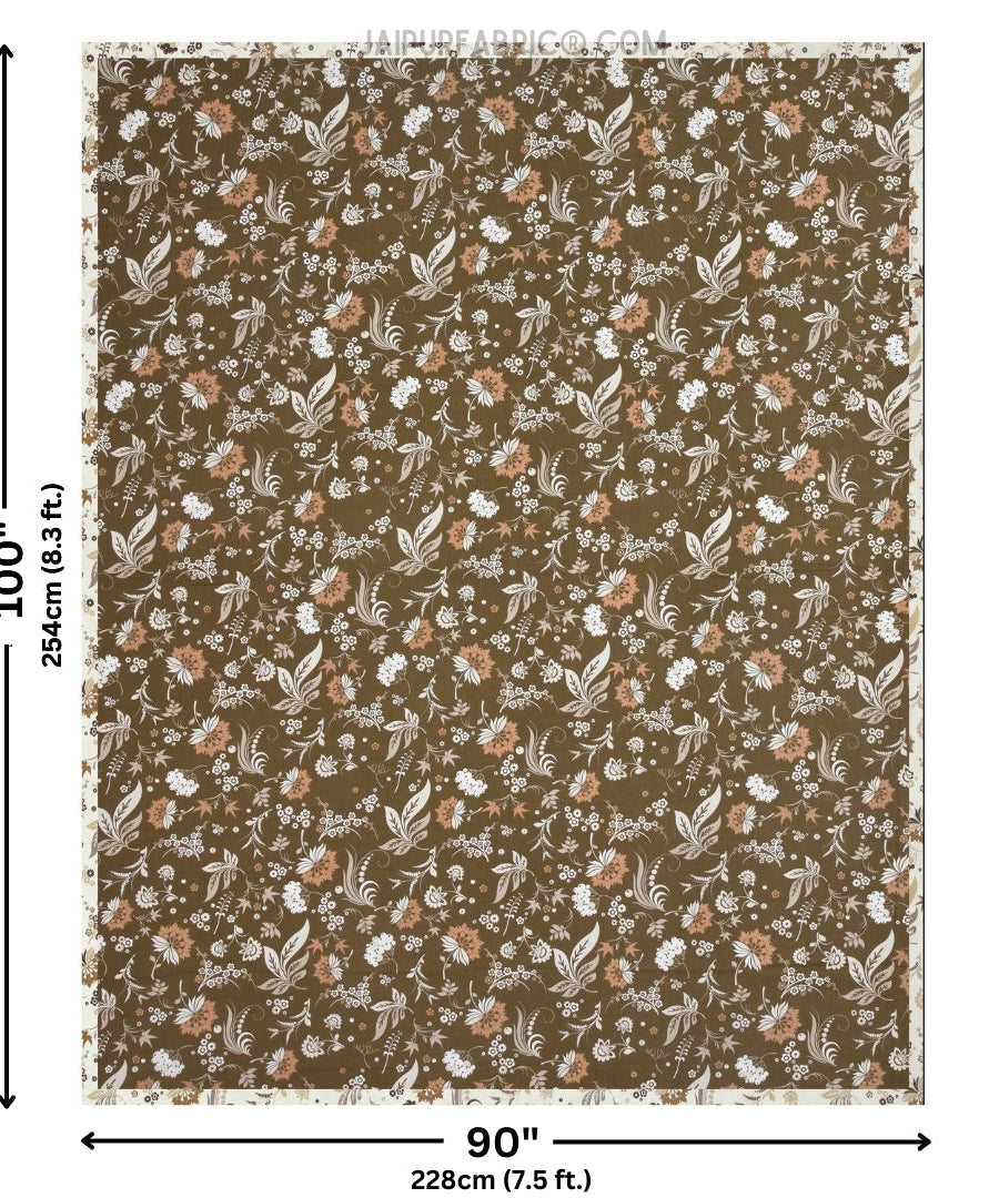 Flowery Spring Brown Cotton Reversible Double Bed Dohar