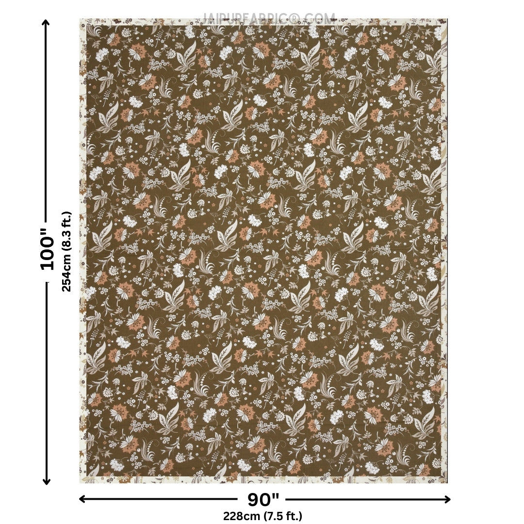 Flowery Spring Brown Cotton Reversible Double Bed Dohar