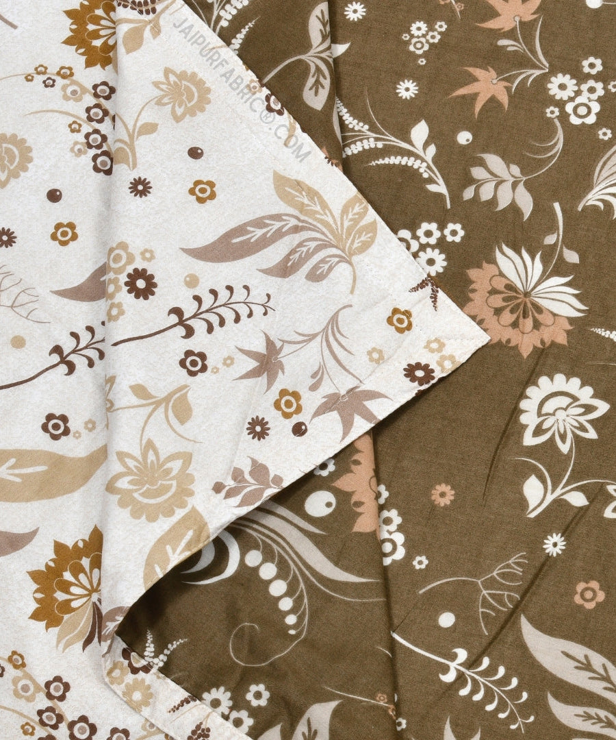 Flowery Spring Brown Cotton Reversible Double Bed Dohar