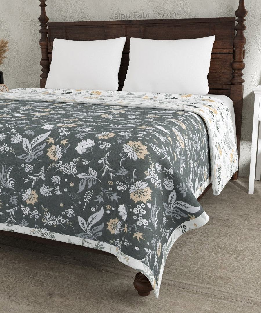 Flowery Spring Grey Cotton Reversible Double Bed Dohar