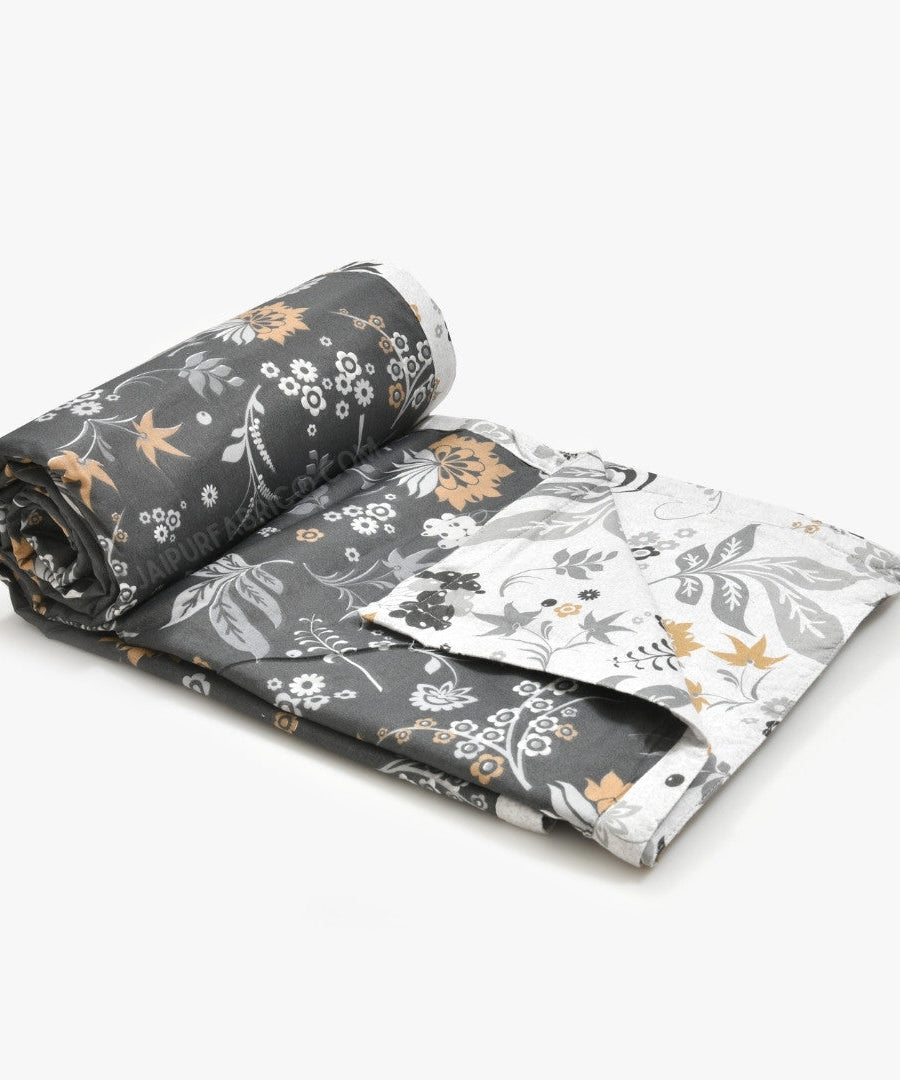 Flowery Spring Grey Cotton Reversible Double Bed Dohar