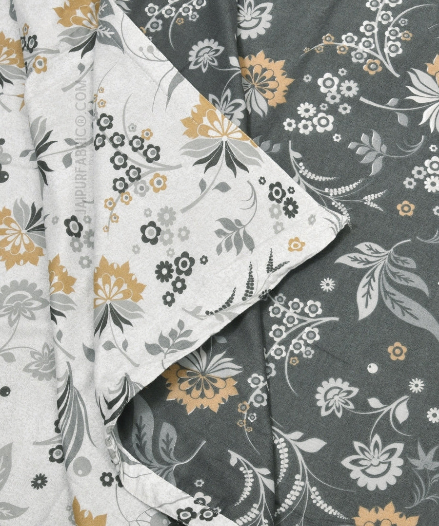 Flowery Spring Grey Cotton Reversible Double Bed Dohar