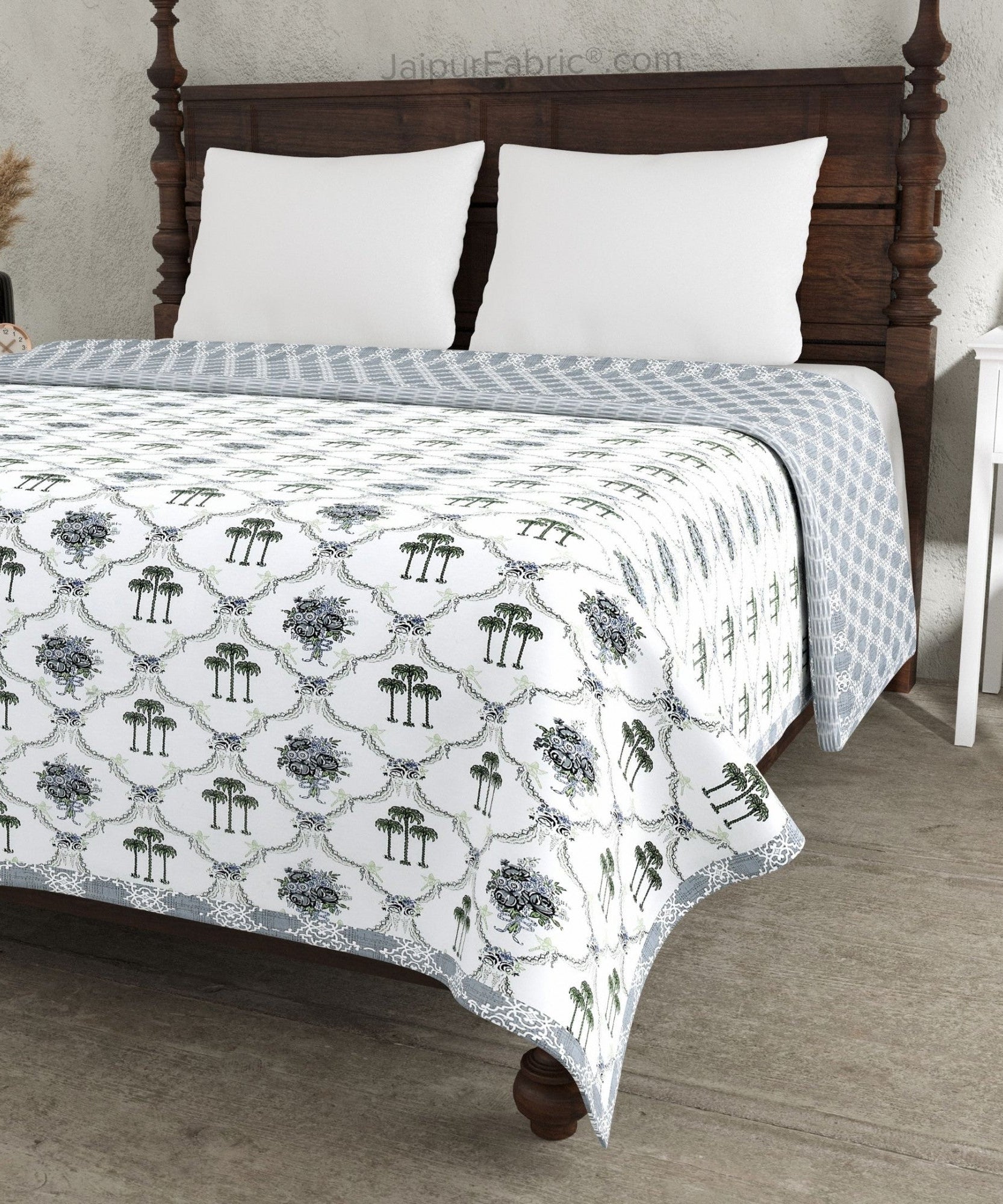 Misty Marble Grey & White Cotton Reversible Double Bed Dohar