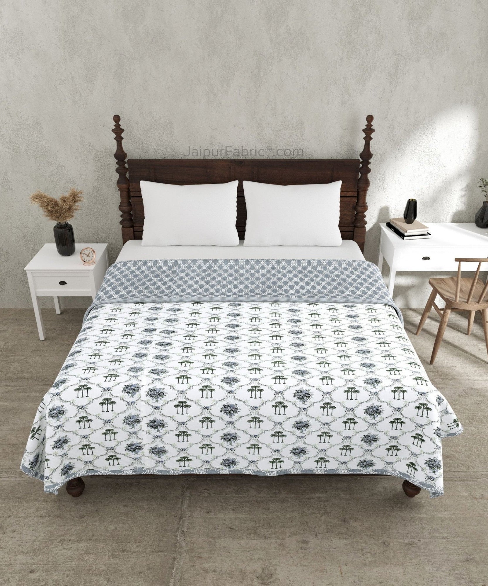 Misty Marble Grey & White Cotton Reversible Double Bed Dohar