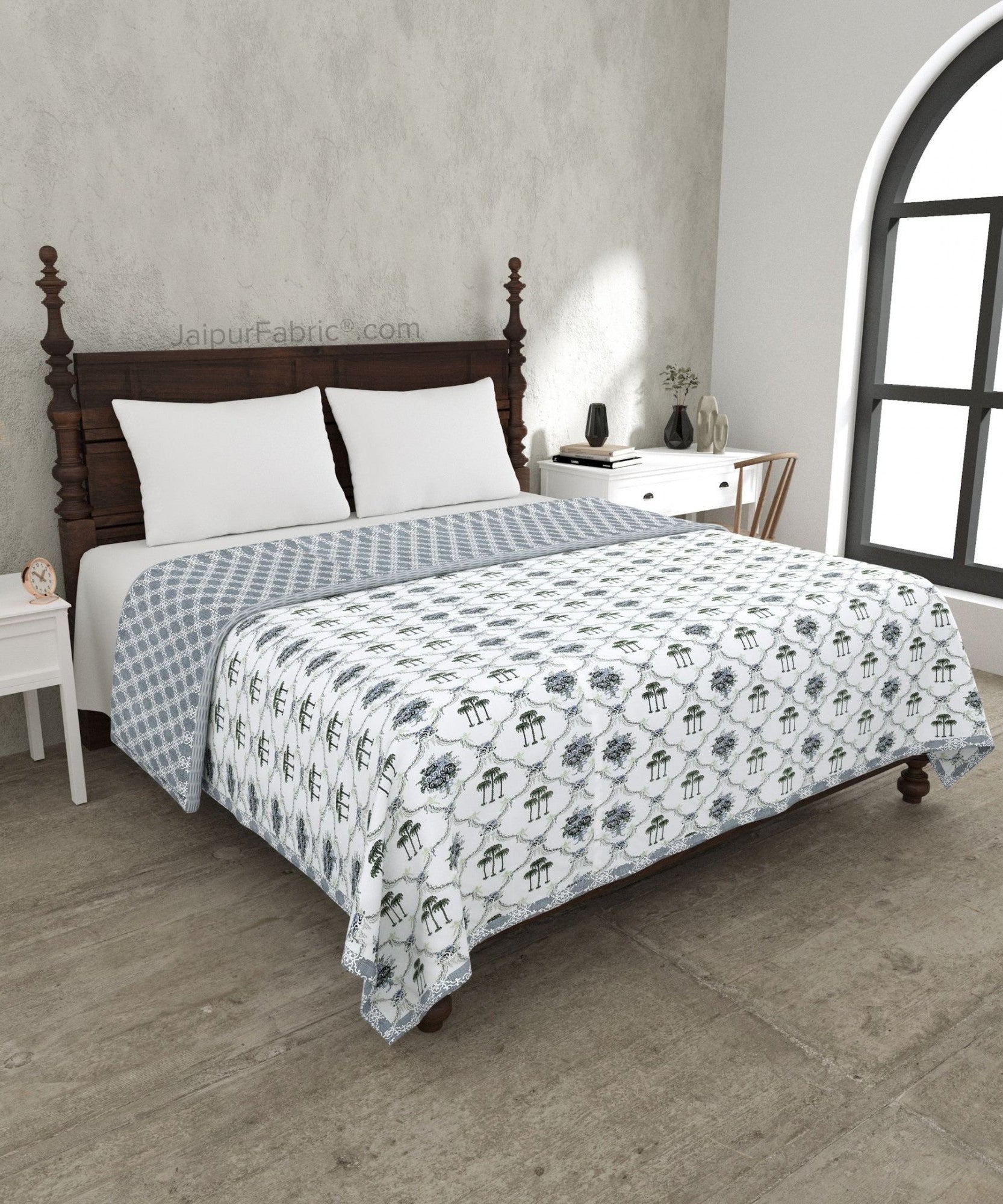 Misty Marble Grey & White Cotton Reversible Double Bed Dohar