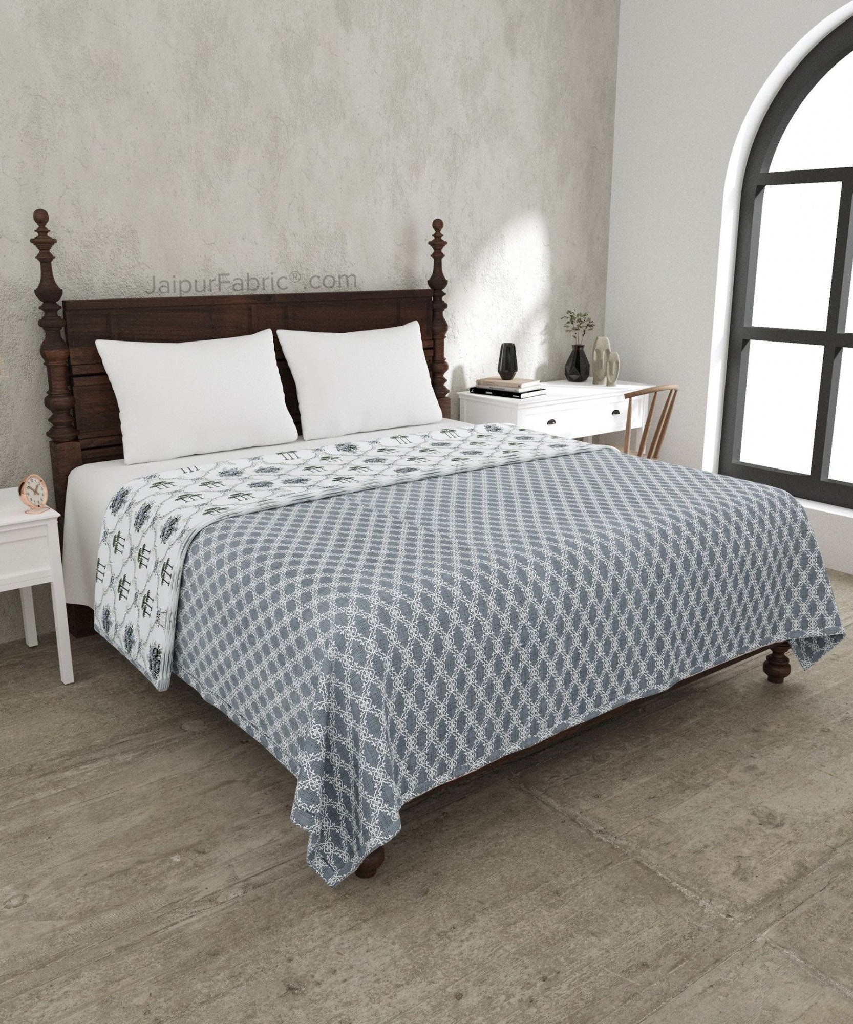Misty Marble Grey & White Cotton Reversible Double Bed Dohar