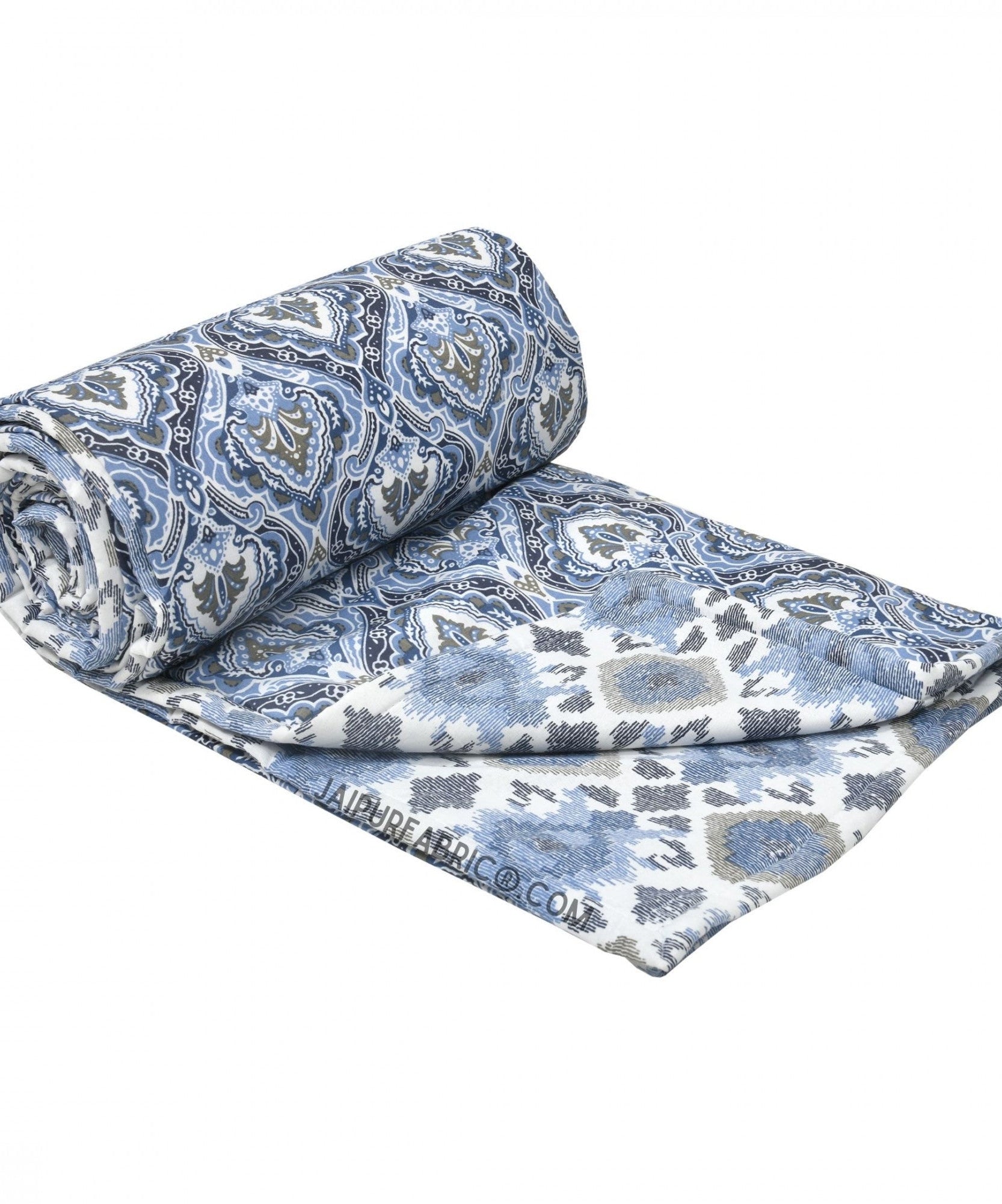 Ocean Whisper Blue and White Cotton Reversible Double Bed Dohar