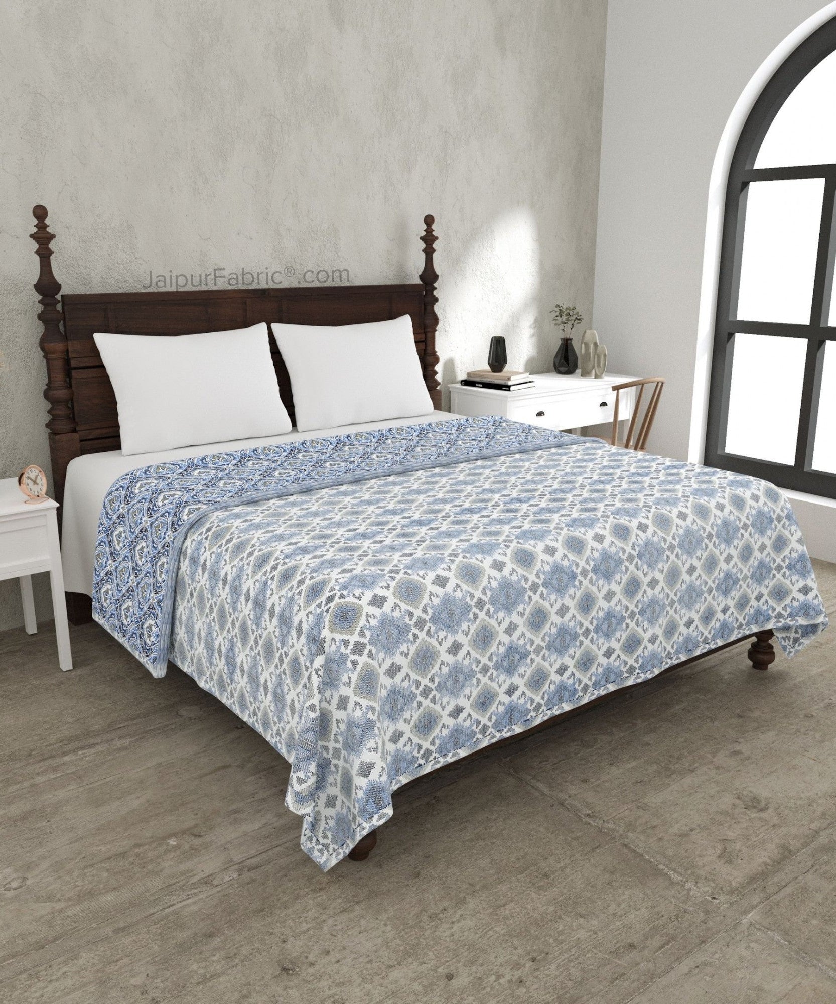 Ocean Whisper Blue and White Cotton Reversible Double Bed Dohar