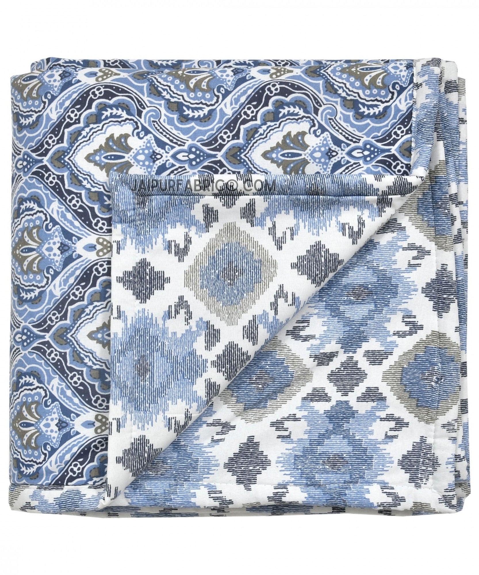 Ocean Whisper Blue and White Cotton Reversible Double Bed Dohar