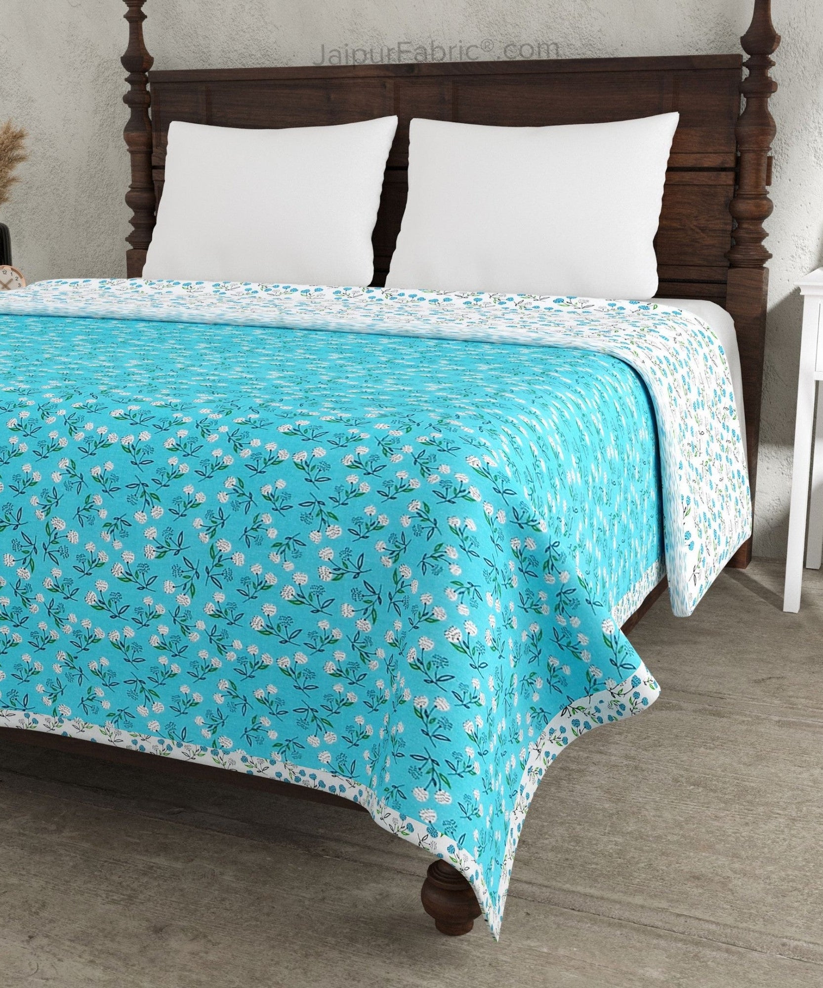 Marine Melody Sea Blue and White Cotton Reversible Double Bed Dohar