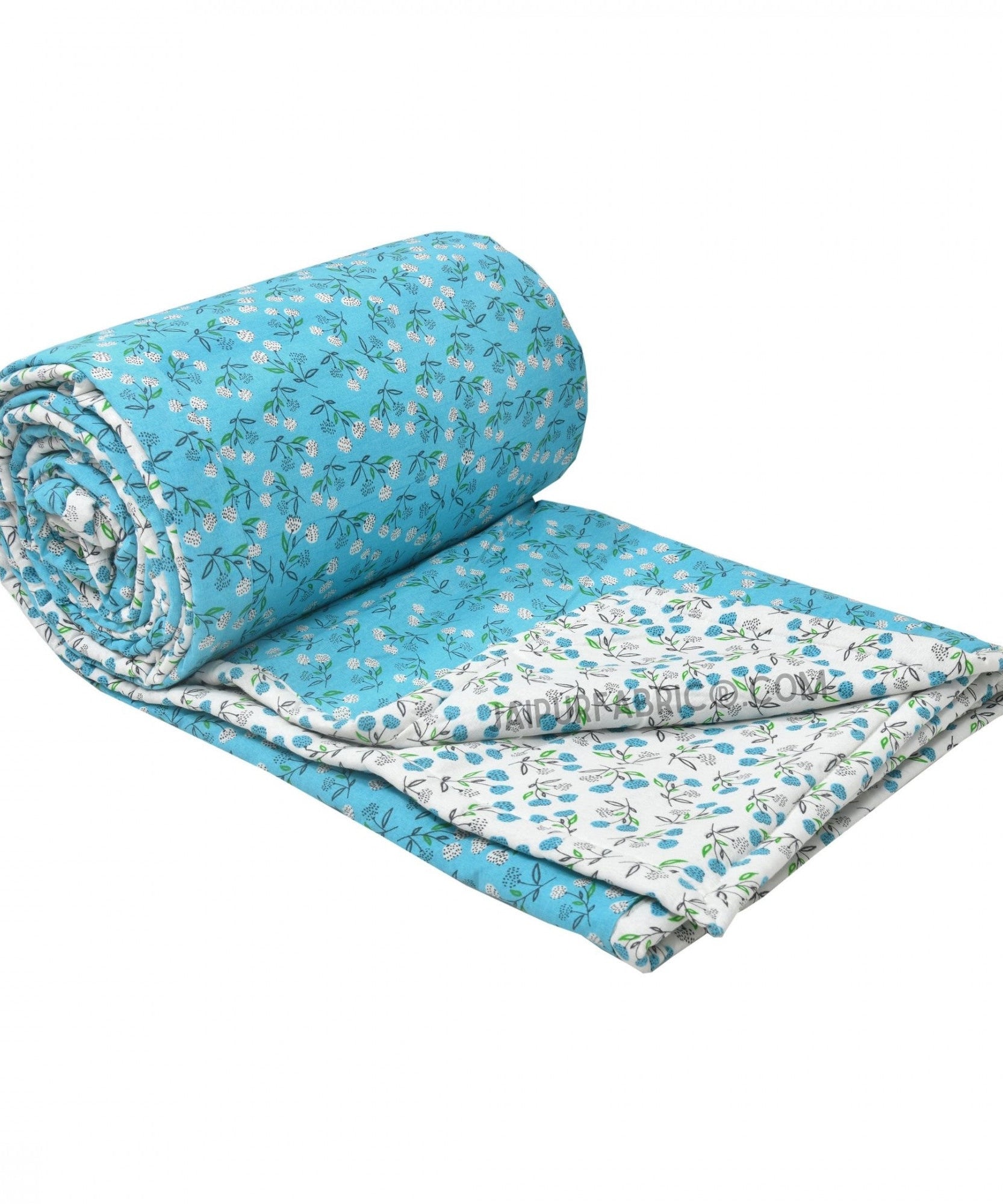 Marine Melody Sea Blue and White Cotton Reversible Double Bed Dohar