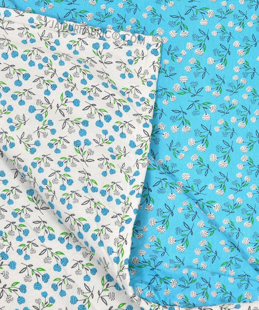 Marine Melody Sea Blue and White Cotton Reversible Double Bed Dohar