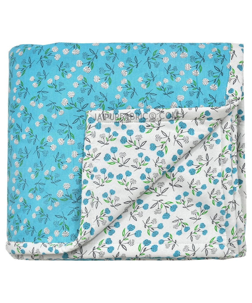 Marine Melody Sea Blue and White Cotton Reversible Double Bed Dohar