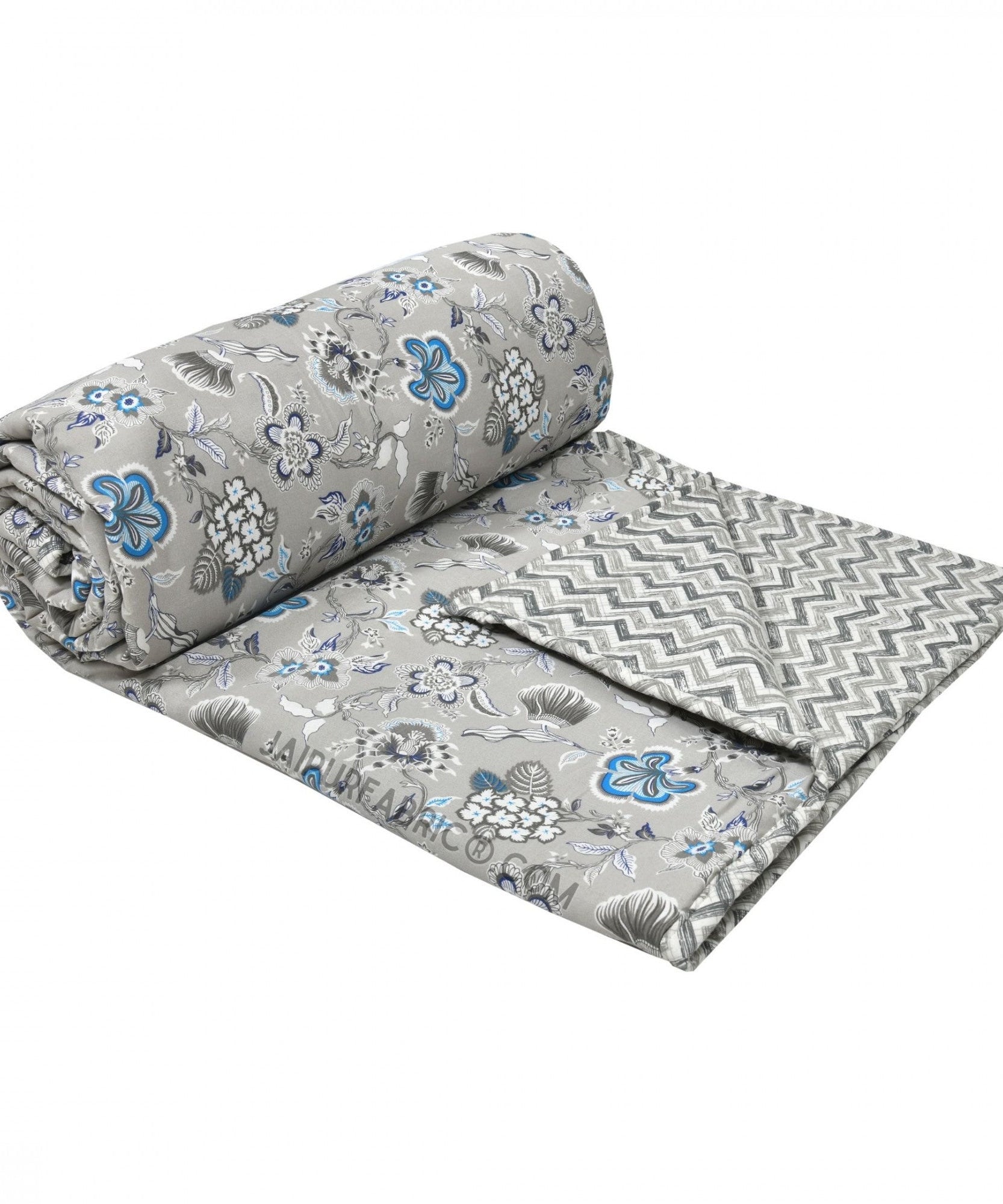 Silver Petals Grey Floral Cotton Reversible Double Bed Dohar