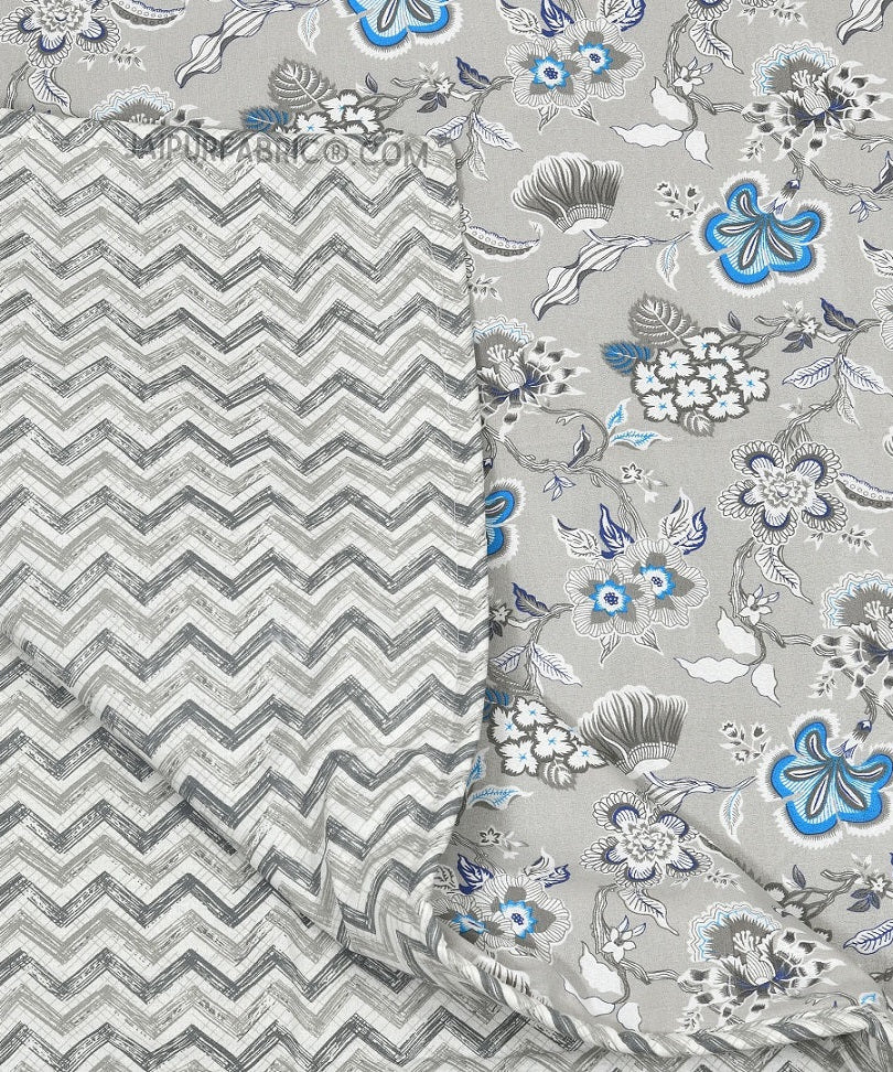 Silver Petals Grey Floral Cotton Reversible Double Bed Dohar