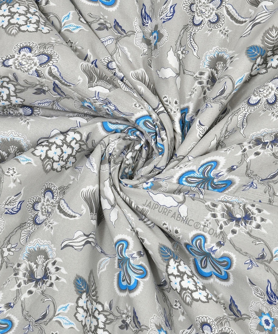 Silver Petals Grey Floral Cotton Reversible Double Bed Dohar