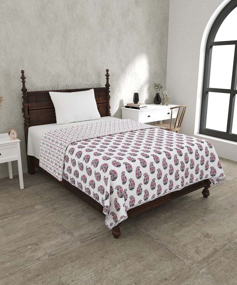 Pink Paisley Pure Cotton Single Bed Dohar