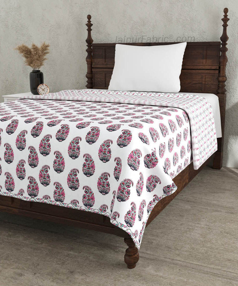 Pink Paisley Pure Cotton Single Bed Dohar