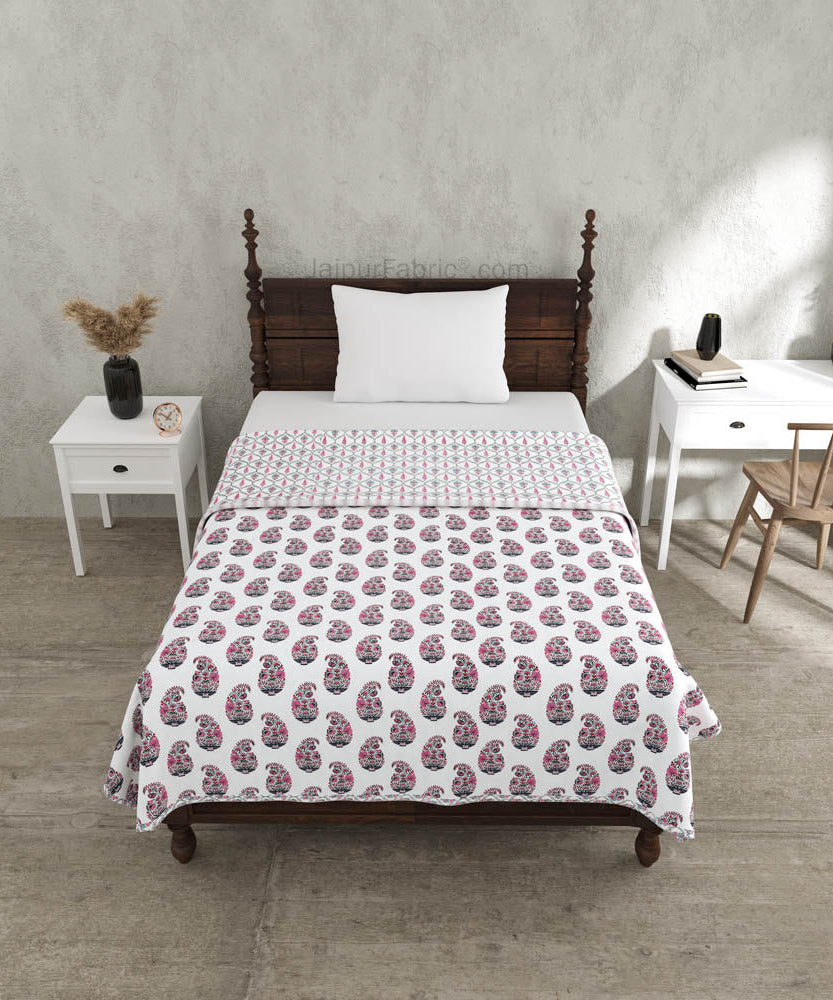 Pink Paisley Pure Cotton Single Bed Dohar