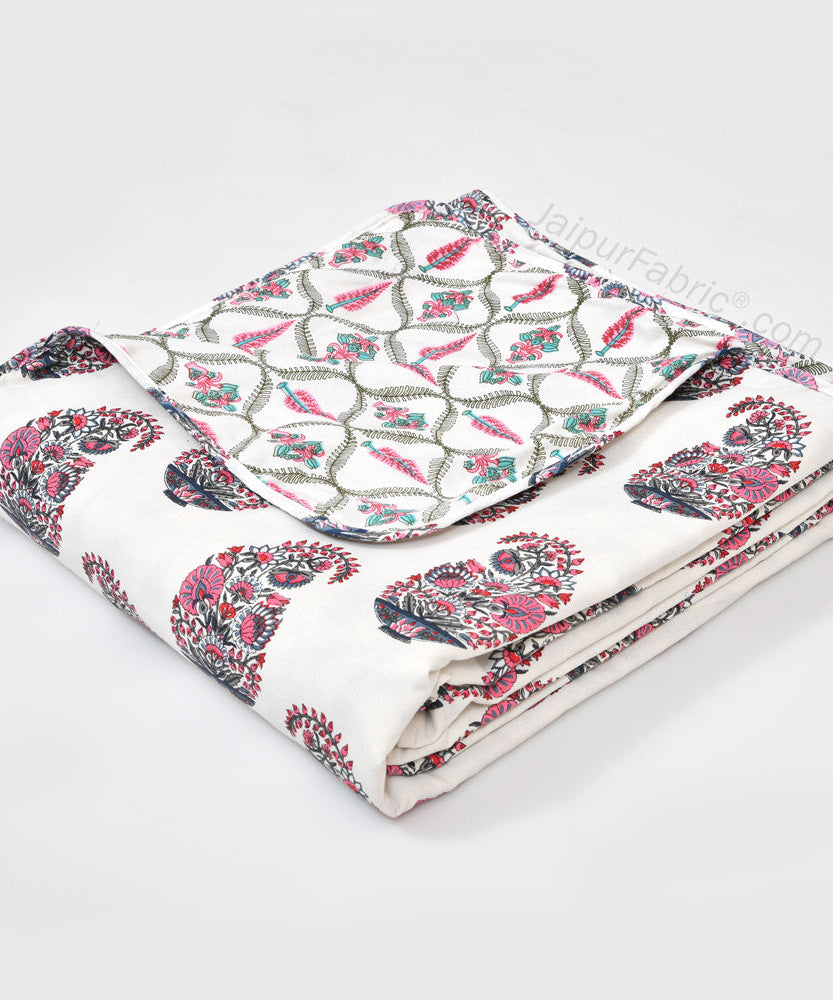 Pink Paisley Pure Cotton Single Bed Dohar